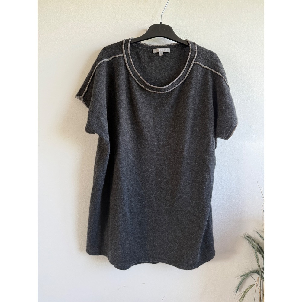 Neiman Marcus Cashmere Collection Gray Metallic Trim Short Sleeve Sweater M